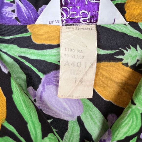 1970s Floral Print Blouse Le Soft Shirt Lady Manhattan Glows in UV Blacklight - Picture 9 of 10